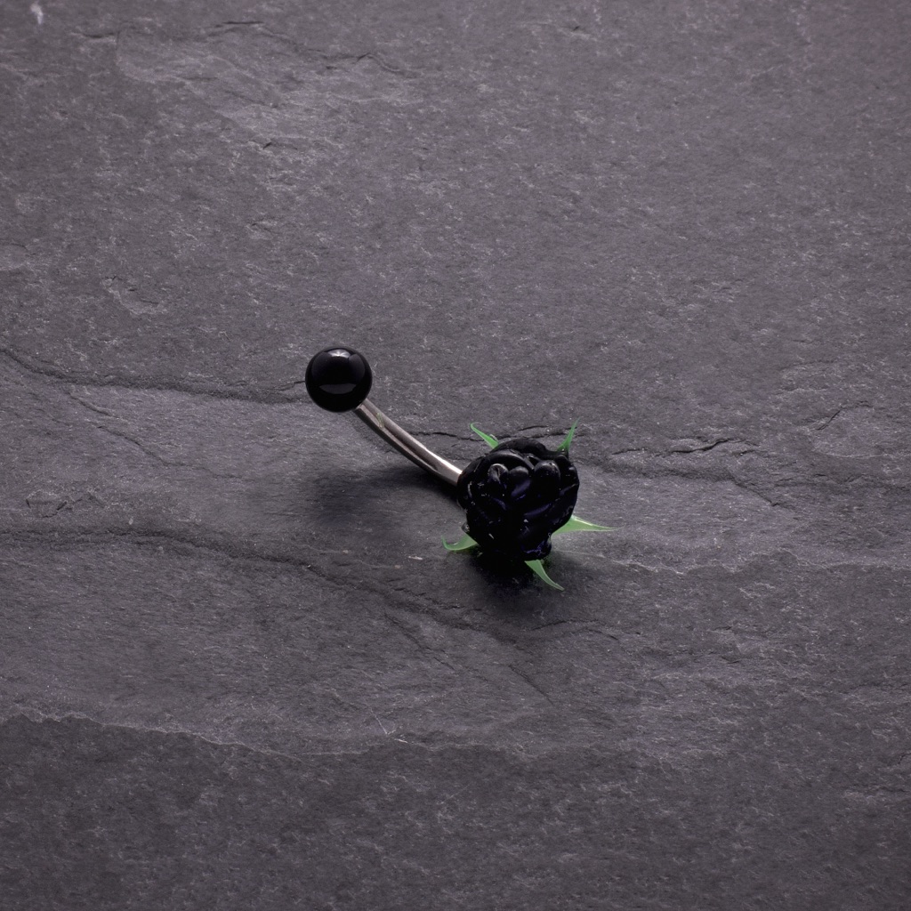 Surgical Grade Stainless Steel Naval Barbell With Silicone Black Rose